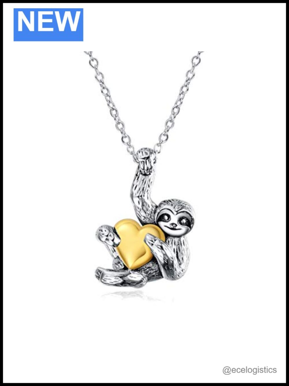 Sterling Silver Sloth Heart Necklace Crystal Pendant Animal Jewelry Gift
